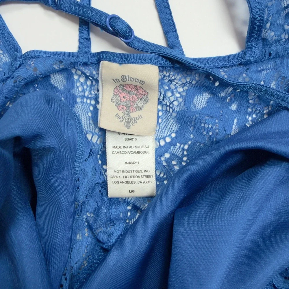 Coquette Blue Lace Chemise Nightie Strappy Back Satin Romantic Dainty One Size